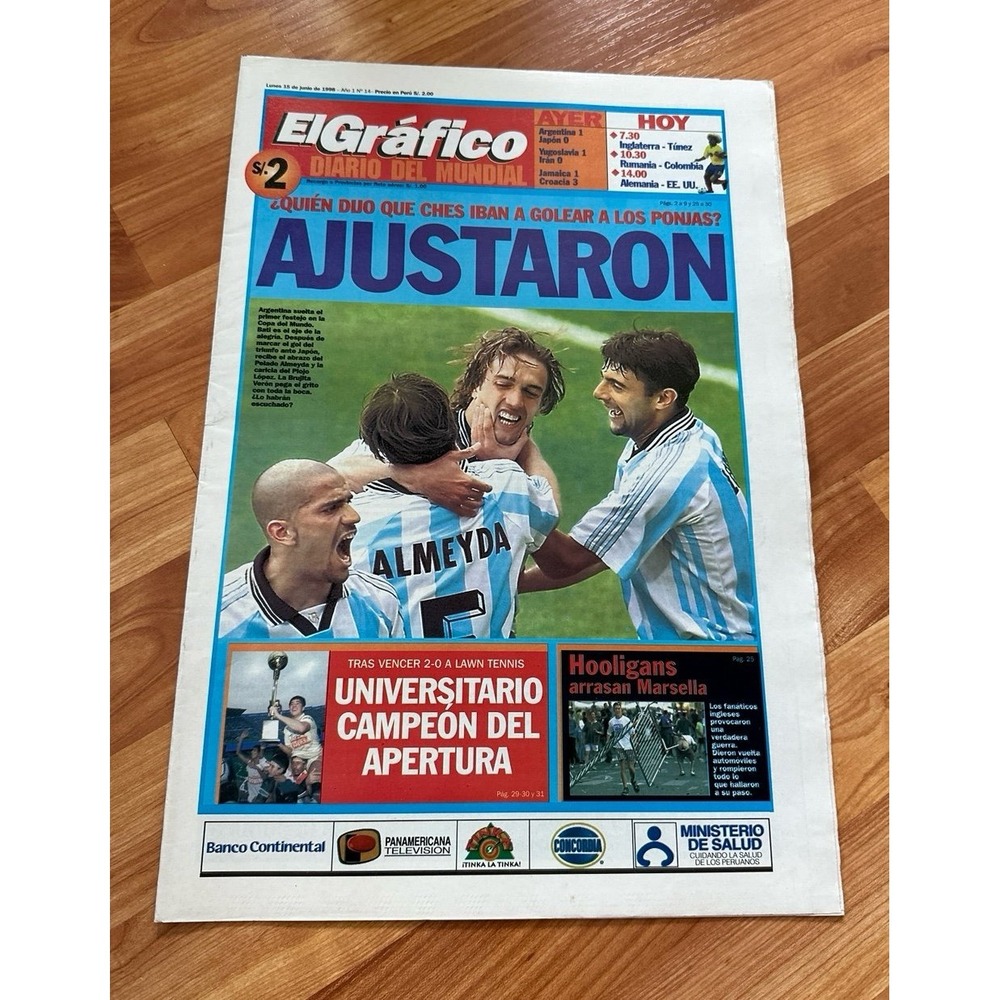 Vintage El Grafico Diario del Mundial 15 de Junio 1998 Ajustaron
